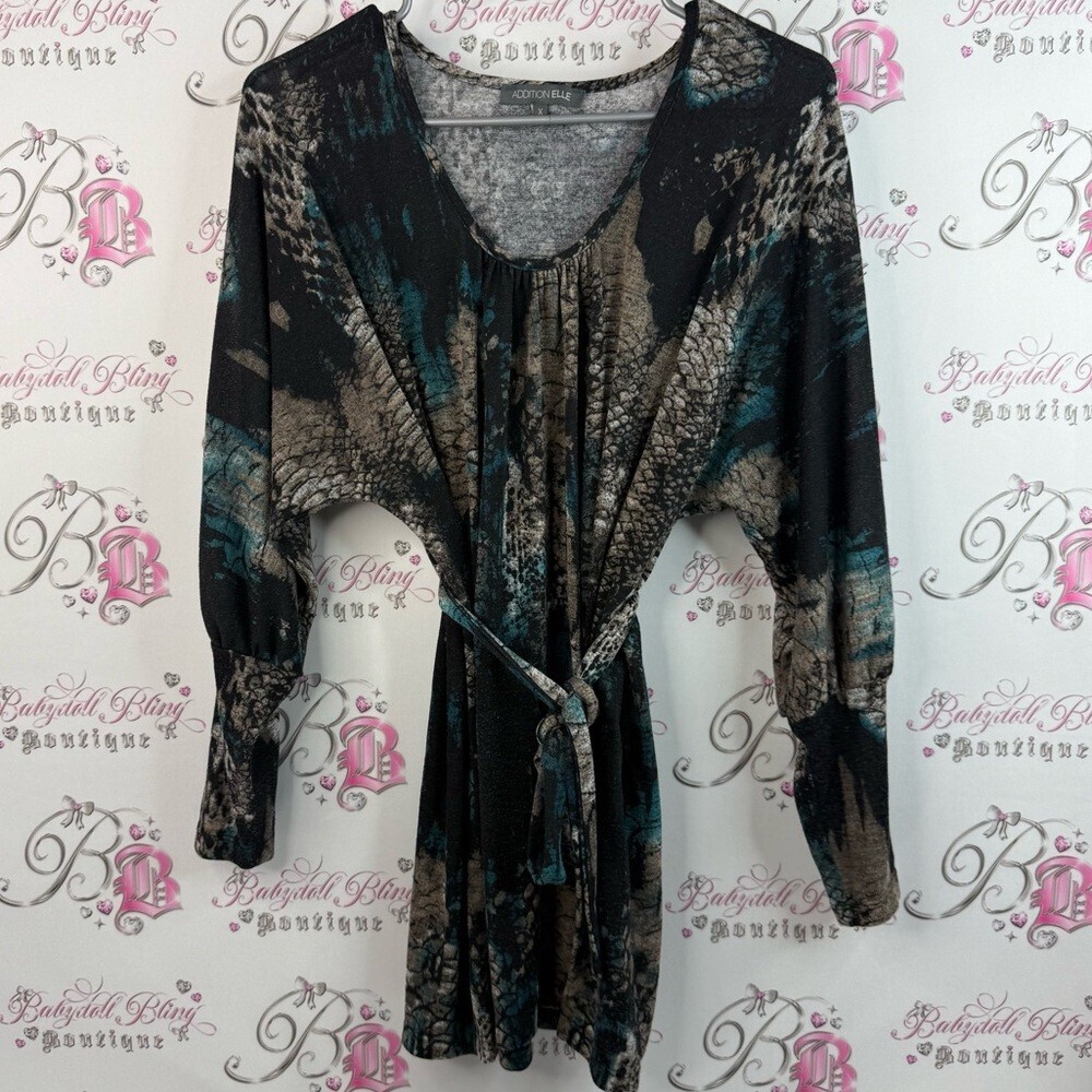 Addition Elle shirt top tie up blue Gray and Black Knit Top